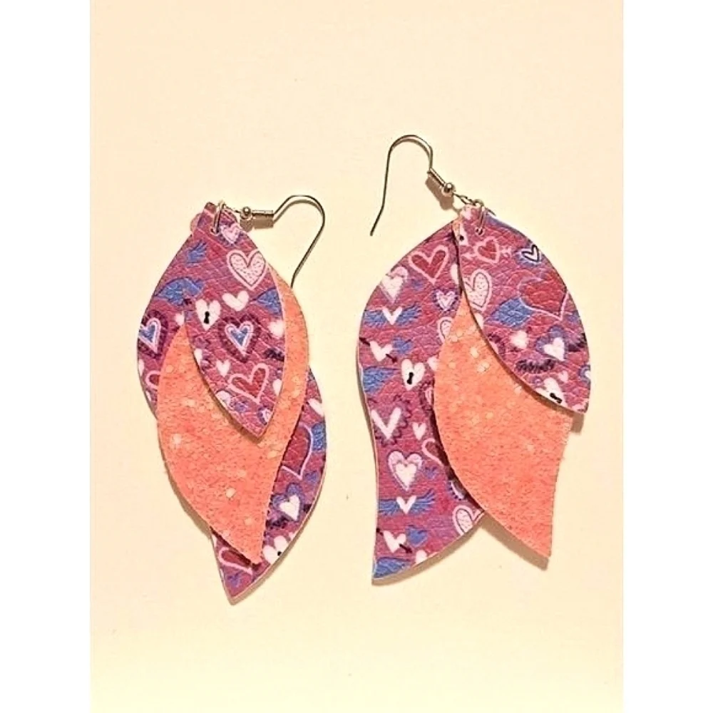 Valentine Heart Earrings Costume Fashion Earrings 3 layer jewelry fashion